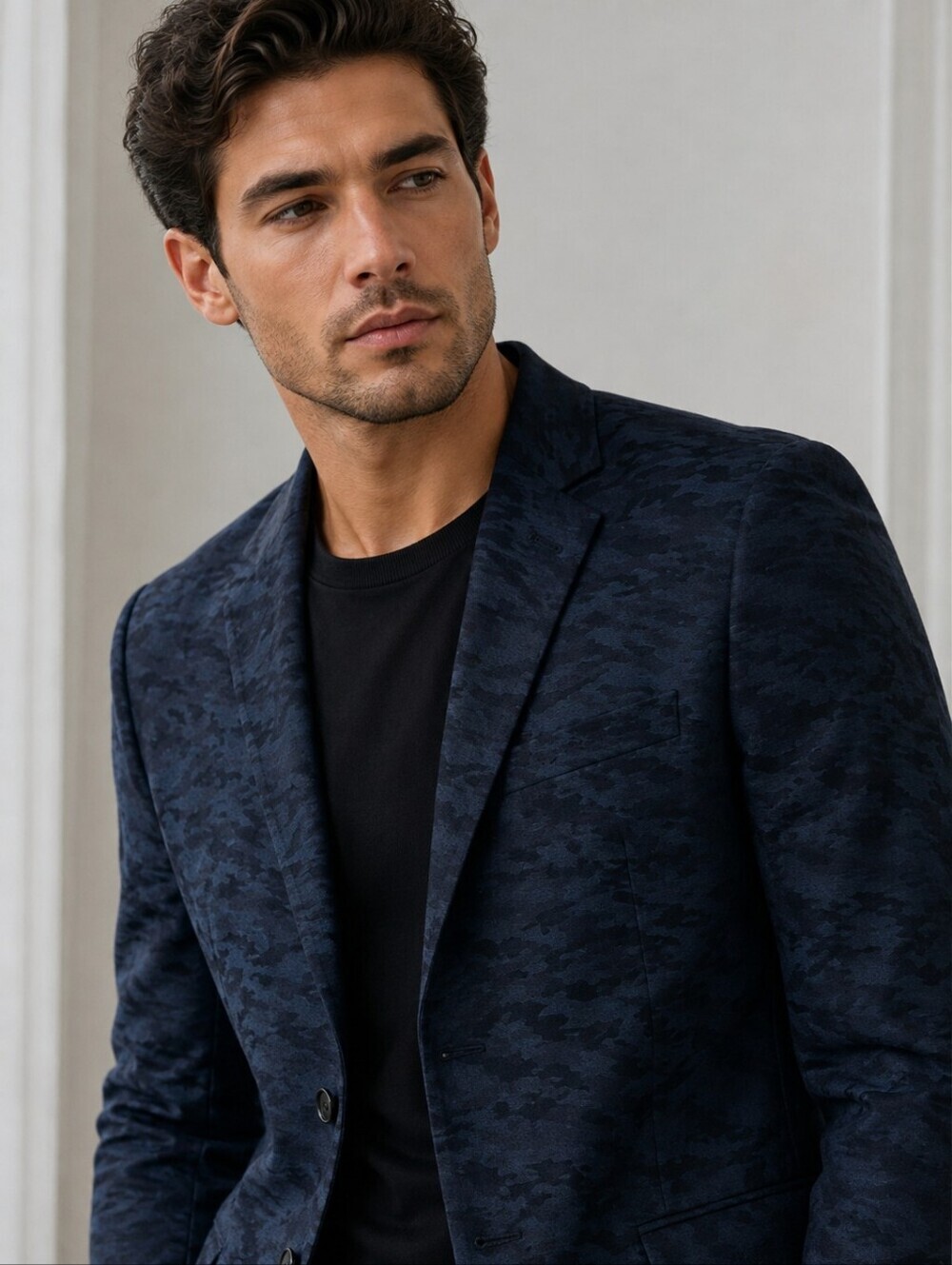 Karl Lagerfeld Men's Navy Comouflage Blazer
